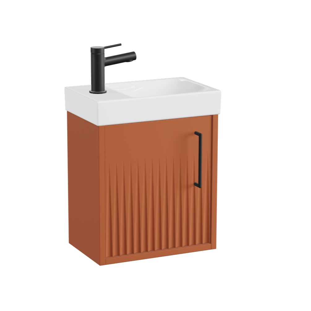 Vado Safari Fluted 400mm Terracotta Wall Hung Cloakroom Vanity Unit & Basin - LH